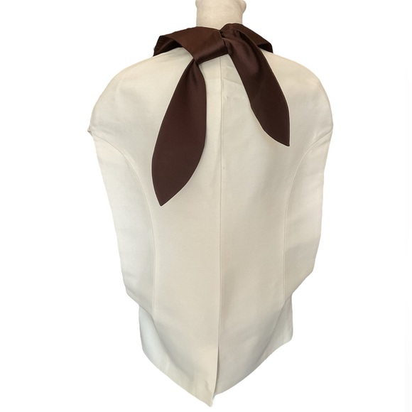 NWT Amir Taghi Silk Wool Bow Tie Blazer Vest Size 2 White Brown - Picture 5 of 14